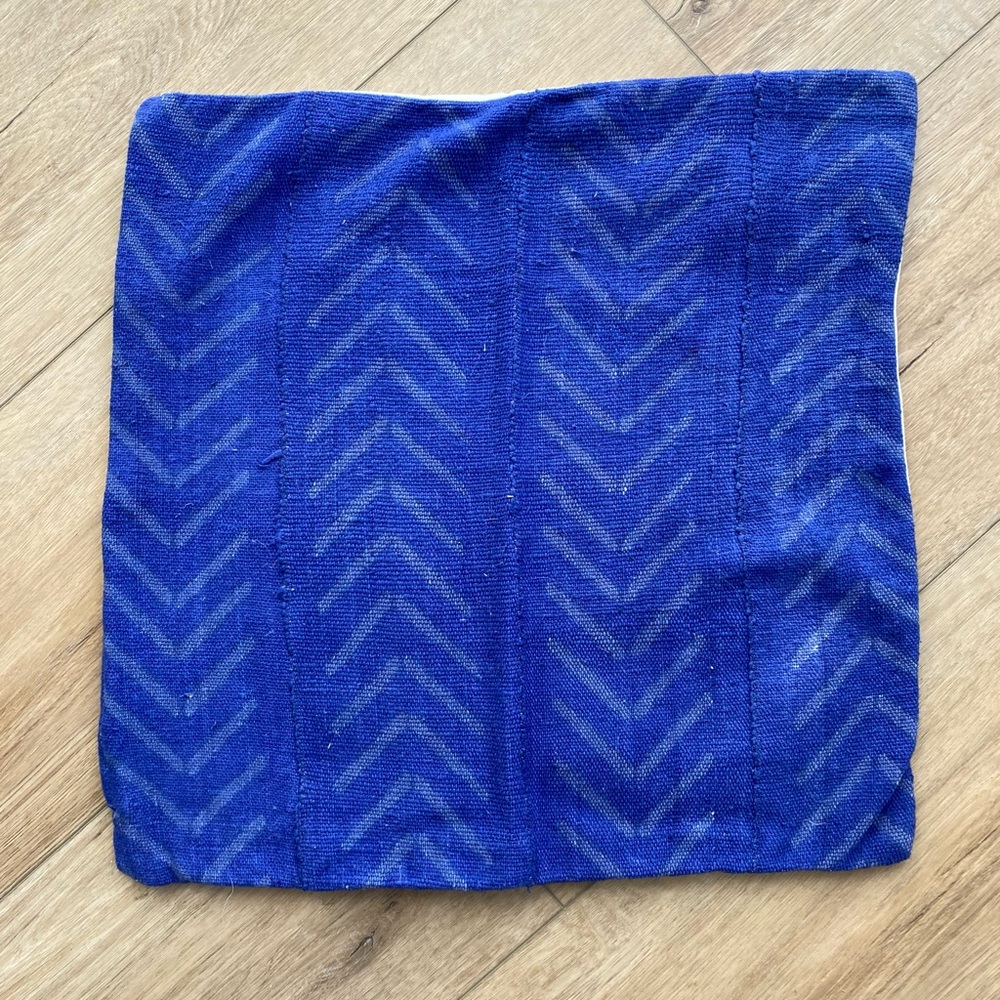 Blue Chevron Patterned Mudcloth Pillow Cover